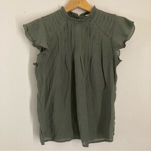 Nanette Lepore Green Pleated Ruffled Blouse with Mandarin Collar Size Small